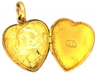 Art Nouveau 15ct Gold & Rose Diamond Heart Shaped Locket with Lady Motif