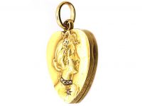 Art Nouveau 15ct Gold & Rose Diamond Heart Shaped Locket with Lady Motif