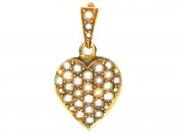 Edwardian 15ct Gold Heart Shaped Pendant set with Natural Split Pearls