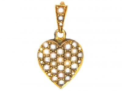 Edwardian 15ct Gold Heart Shaped Pendant set with Natural Split Pearls