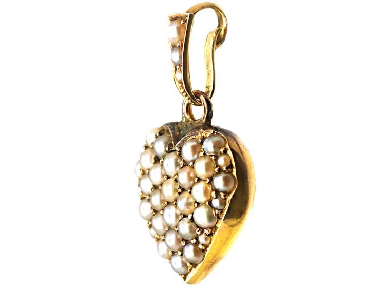 Edwardian 15ct Gold Heart Shaped Pendant set with Natural Split Pearls