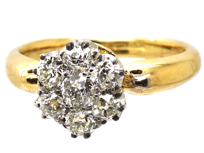 Edwardian 18ct Gold & Diamond Cluster Ring