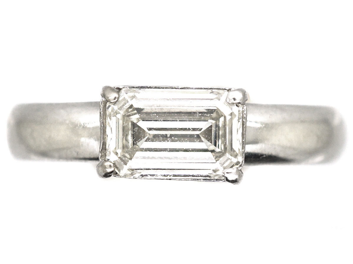 Platinum Emerald Cut Diamond Ring (942X) | The Antique Jewellery 