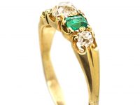 Early Victorian 18ct Gold, Emerald & Diamond Five Stone Ring