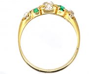 Early Victorian 18ct Gold, Emerald & Diamond Five Stone Ring