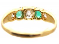 Early Victorian 18ct Gold, Emerald & Diamond Five Stone Ring