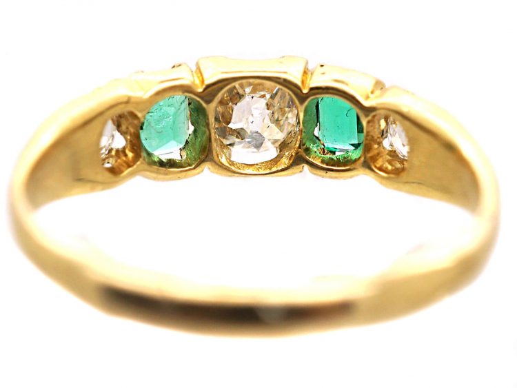 Early Victorian 18ct Gold, Emerald & Diamond Five Stone Ring