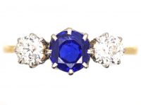 Edwardian 18ct Gold & Platinum Three Stone Sapphire & Diamond Ring