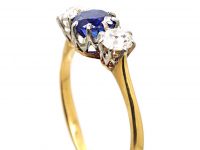 Edwardian 18ct Gold & Platinum Three Stone Sapphire & Diamond Ring