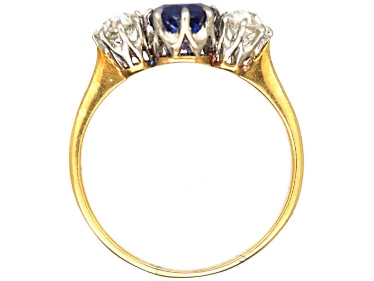 Edwardian 18ct Gold & Platinum Three Stone Sapphire & Diamond Ring