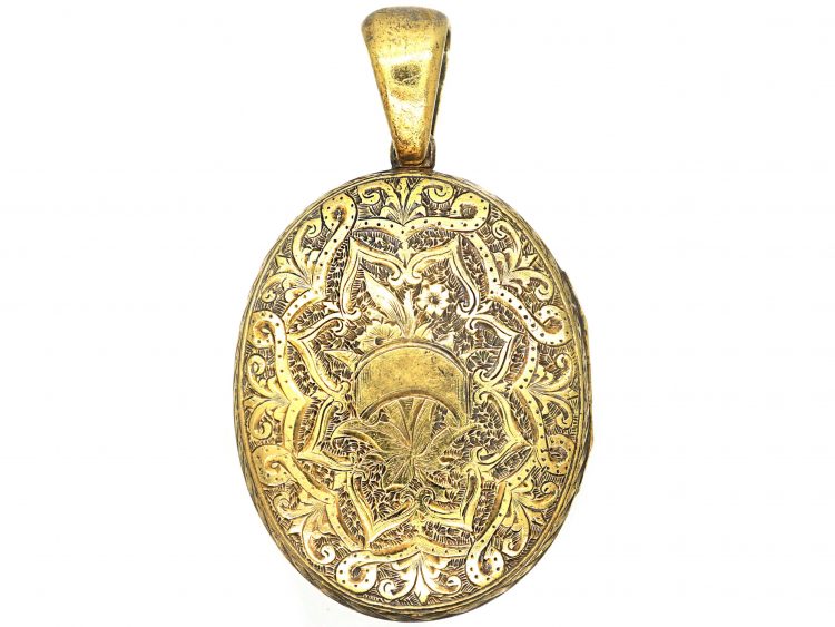 Victorian 15ct Gold Oval Shaped Engraved Floral Locket