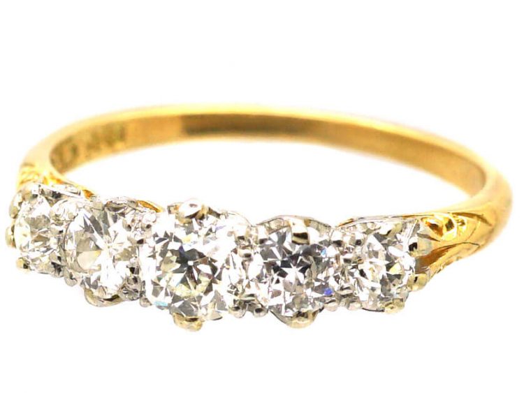 Edwardian 18ct Gold & Platinum Five Stone Diamond Ring