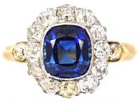 French Early 20th Century 18ct Gold & Platinum, Sapphire & Diamond Cluster Ring