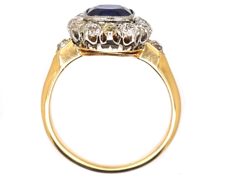 French Early 20th Century 18ct Gold & Platinum, Sapphire & Diamond Cluster Ring