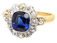 French Early 20th Century 18ct Gold & Platinum, Sapphire & Diamond Cluster Ring