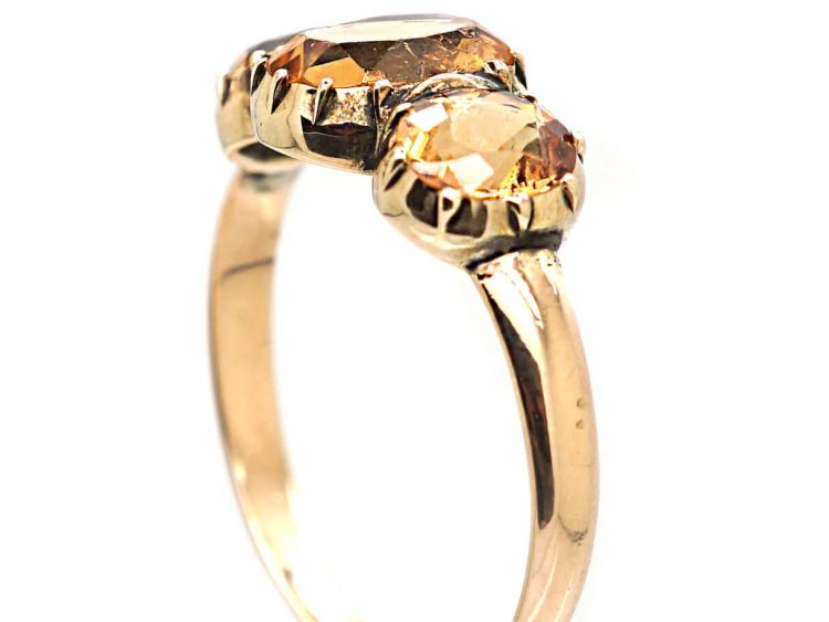 Georgian 9ct Gold Three Stone Topaz Ring