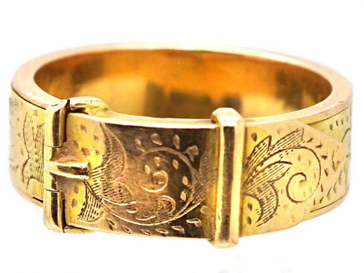 Early Victorian 15ct Gold Buckle Ring with Secret Hinged Compartment