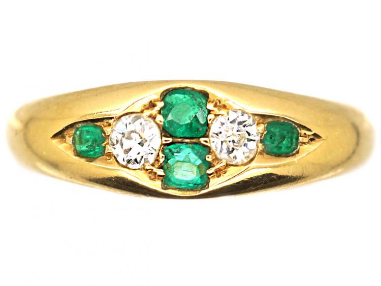 Victorian 18ct Gold Ring set with Emeralds & Diamonds