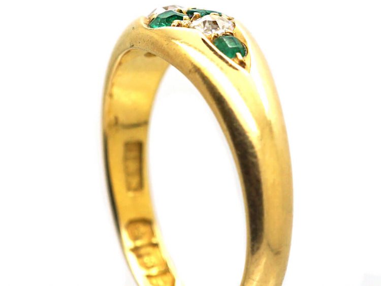 Victorian 18ct Gold Ring set with Emeralds & Diamonds