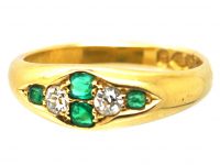 Victorian 18ct Gold Ring set with Emeralds & Diamonds