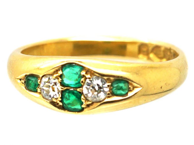 Victorian 18ct Gold Ring set with Emeralds & Diamonds