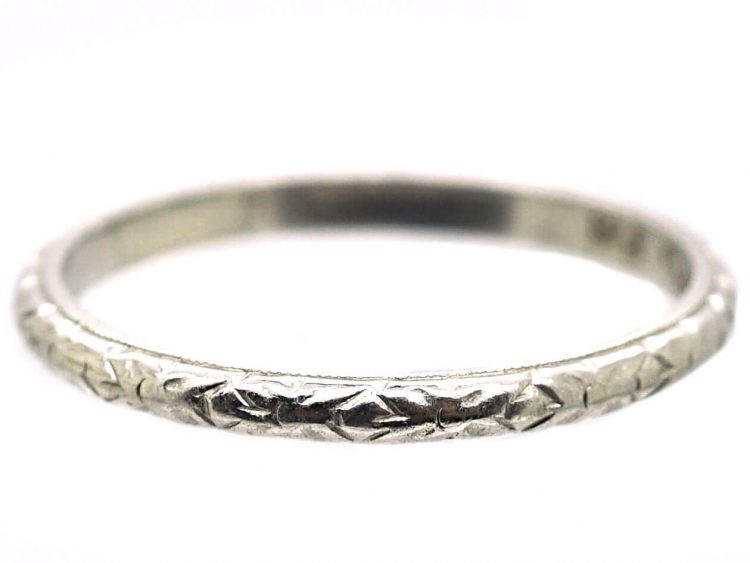 Edwardian Platinum Wedding Ring with Laurel Leaf Motif