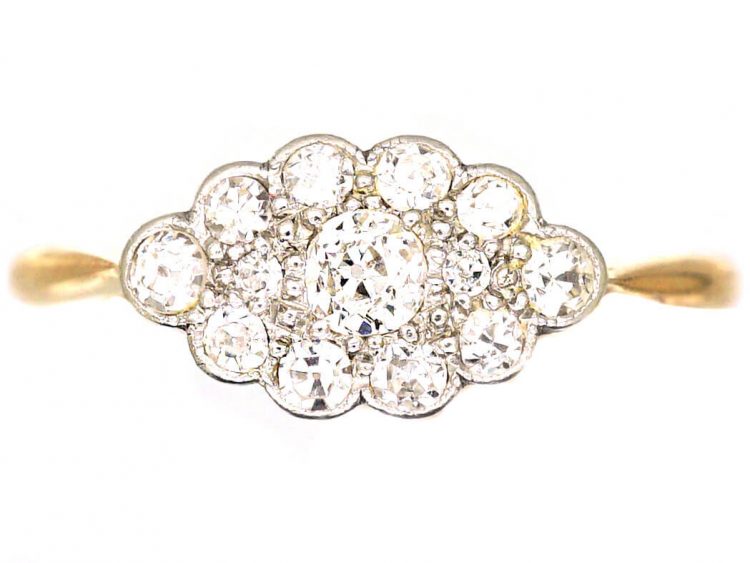 Edwardian 18ct Gold & Platinum, Oval Diamond Cluster Ring