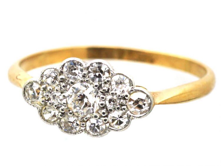 Edwardian 18ct Gold & Platinum, Oval Diamond Cluster Ring