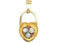 Regency 15ct Gold Heart Padlock Pendant set with Opals, Rubies & Chrysolite