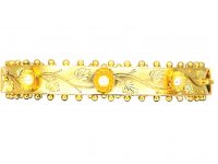 Victorian 15ct Two Colour Gold Bangle with Three Daisies set with Natural Pearls