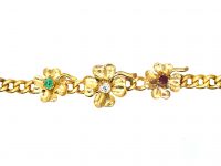 Early 20th Century 14ct Gold Bracelet with Three Four Leaf Clovers set with a Ruby, Emerald & a Diamond