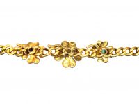 Early 20th Century 14ct Gold Bracelet with Three Four Leaf Clovers set with a Ruby, Emerald & a Diamond