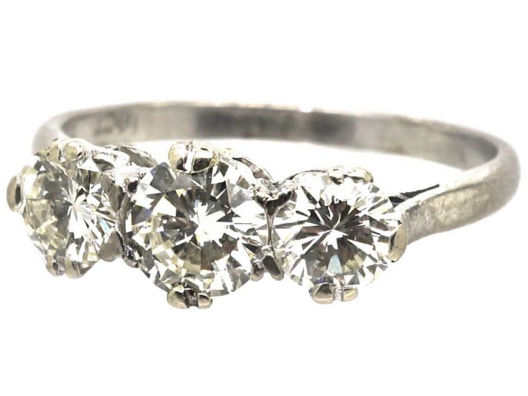 Early 20th Century 18ct White Gold & Platinum Three Stone Diamond Ring