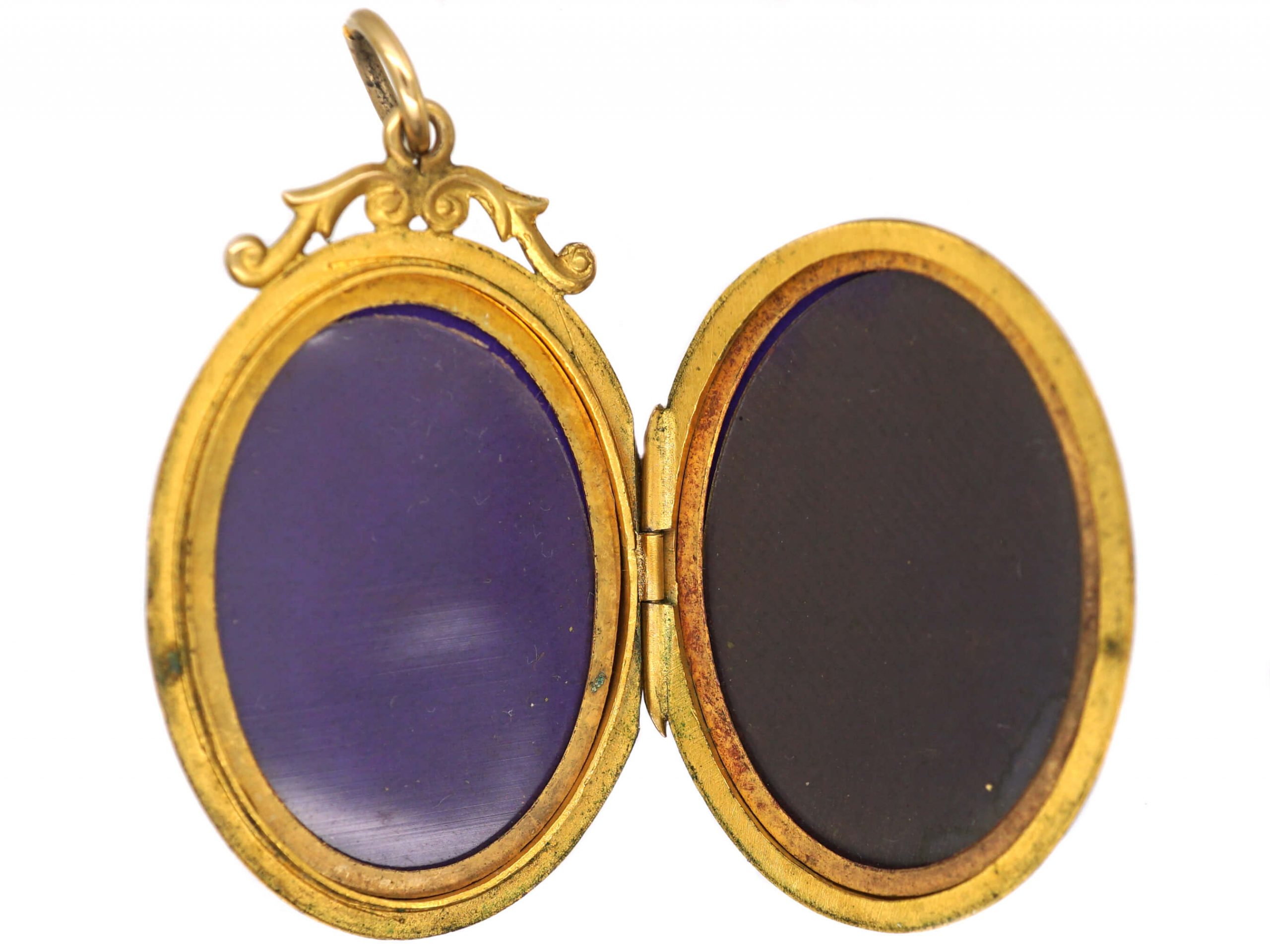 Edwardian 9ct Back & Front Locket with Swallow Motif set with Natural ...