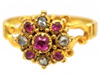 Georgian 18ct Gold, Ruby & Rose Diamond Cluster Ring