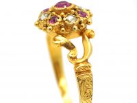 Georgian 18ct Gold, Ruby & Rose Diamond Cluster Ring