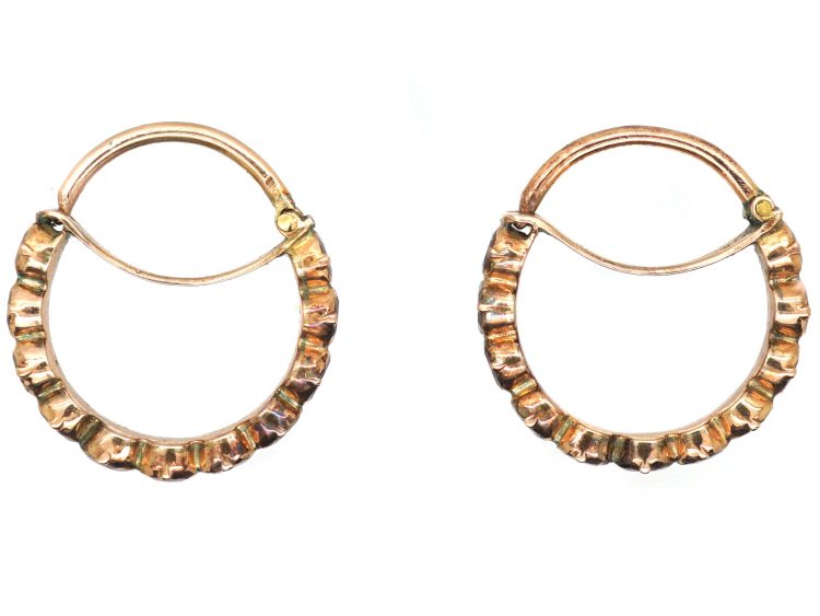 Georgian 9ct Gold Hoop Earrings set with Flat Cut Garnets