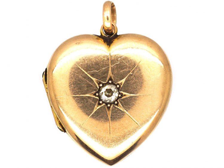 Edwardian 15ct Gold Heart Shaped Locket set with a Diamond