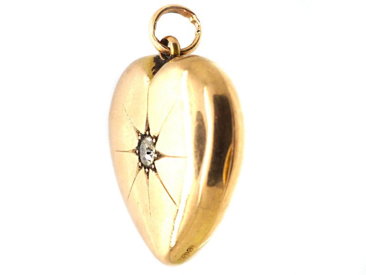 Edwardian 15ct Gold Heart Shaped Locket set with a Diamond