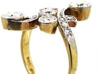 Art Nouveau 14ct Gold & Platinum Diamond Fancy Crossover Ring