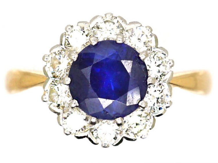 Early 20th Century 18ct Gold & Platinum, Sapphire & Diamond Cluster Ring