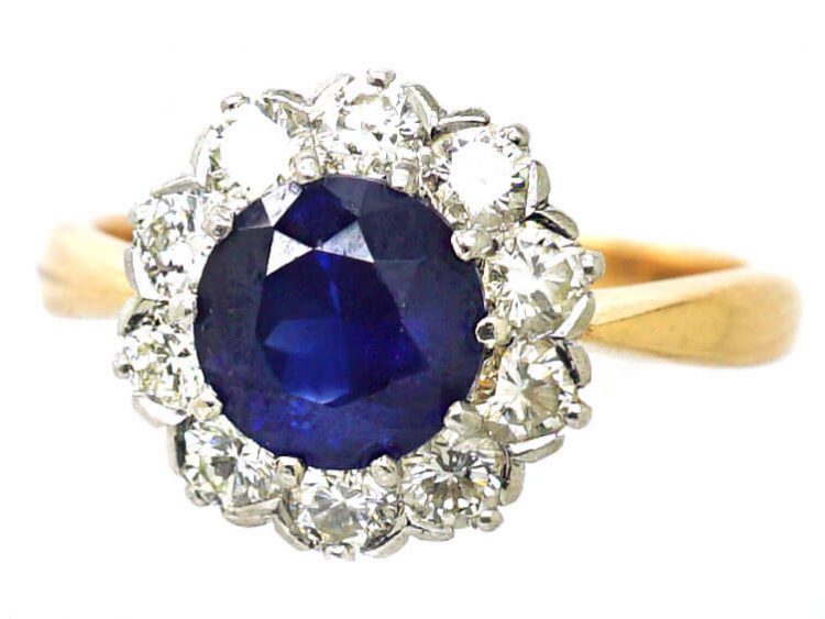 Early 20th Century 18ct Gold & Platinum, Sapphire & Diamond Cluster Ring