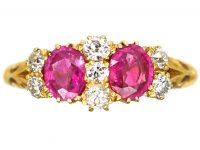 Edwardian 18ct Gold Two Stone Pink Sapphire & Diamond Ring