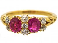 Edwardian 18ct Gold Two Stone Pink Sapphire & Diamond Ring