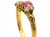 Edwardian 18ct Gold Two Stone Pink Sapphire & Diamond Ring