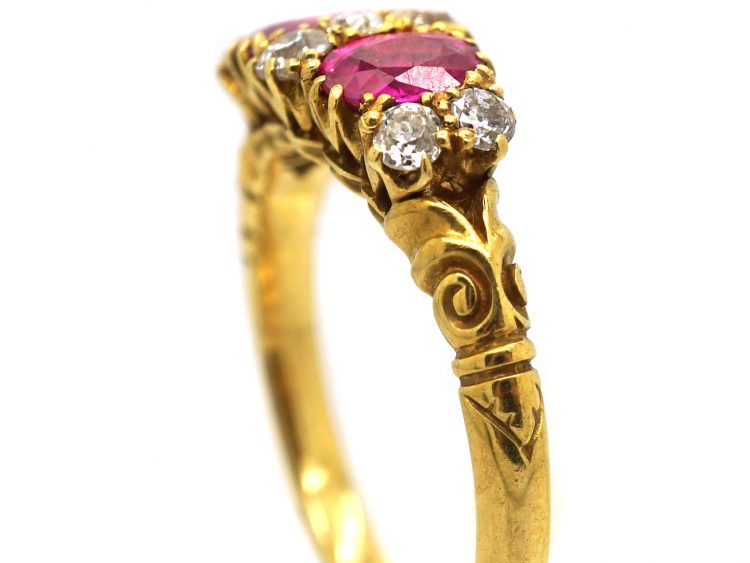 Edwardian 18ct Gold Two Stone Pink Sapphire & Diamond Ring