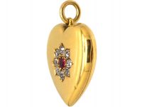 Edwardian 18ct Heart Shaped Locket set with a Ruby & Diamonds