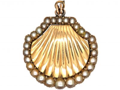 Georgian 9ct Gold Shell Locket with Natural Pearl Surround