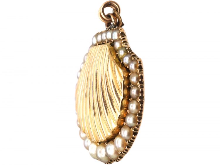 Georgian 9ct Gold Shell Locket with Natural Pearl Surround