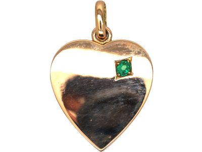 Edwardian 15ct Gold Heart Shaped Locket set with an Emerald